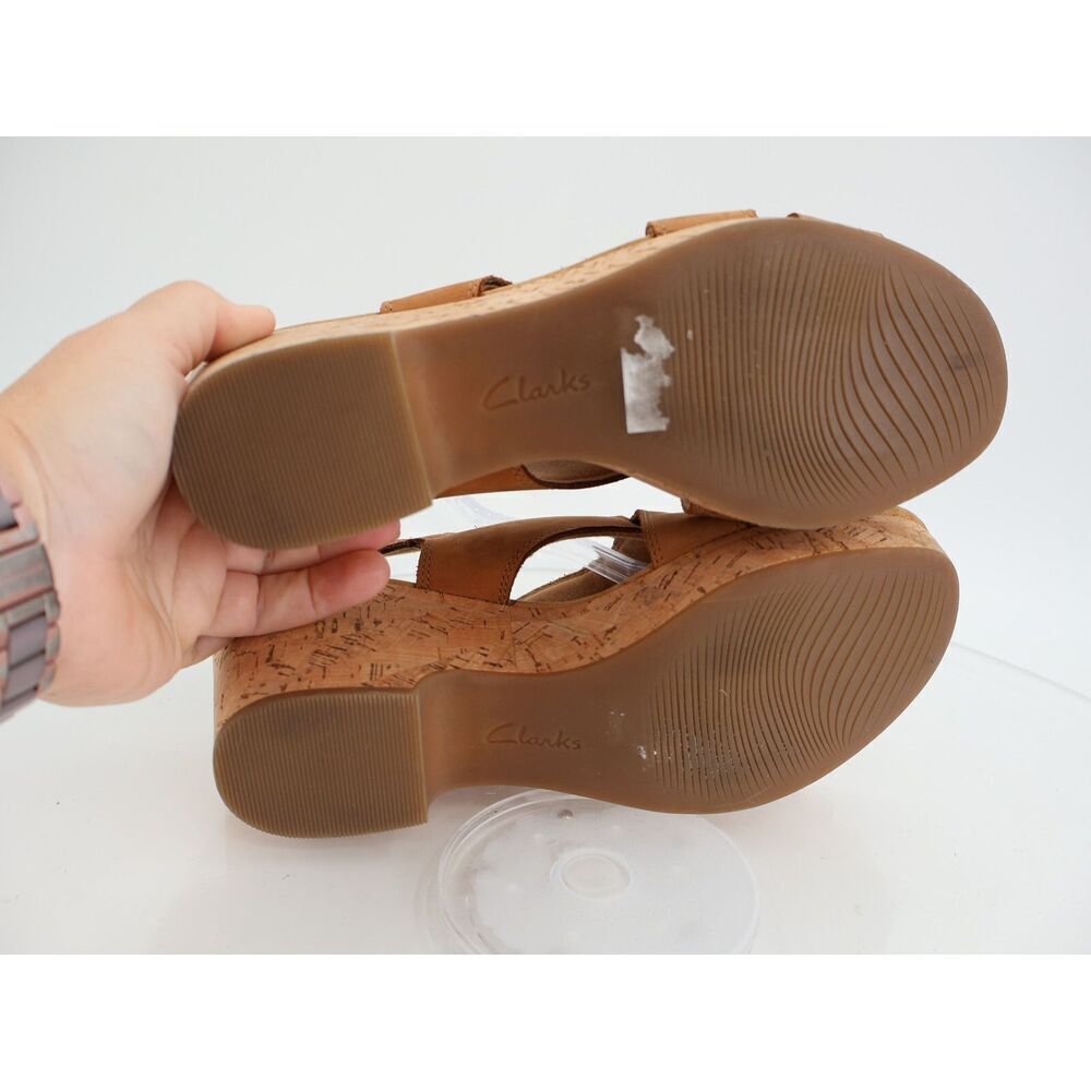Clarks Giselle Beach Strappy Cork Wedge Heel Platform Sandals Brown Size 11M - Picture 8 of 11